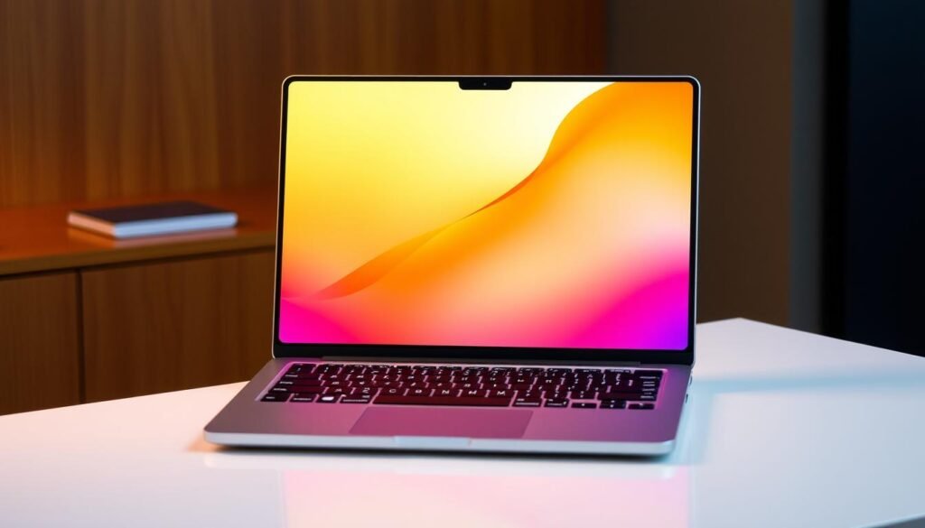 Gere uma imagem do Notebook Samsung Galaxy Book 3 com tela Full HD AMOLED, 16GB de RAM e SSD de 512GB.