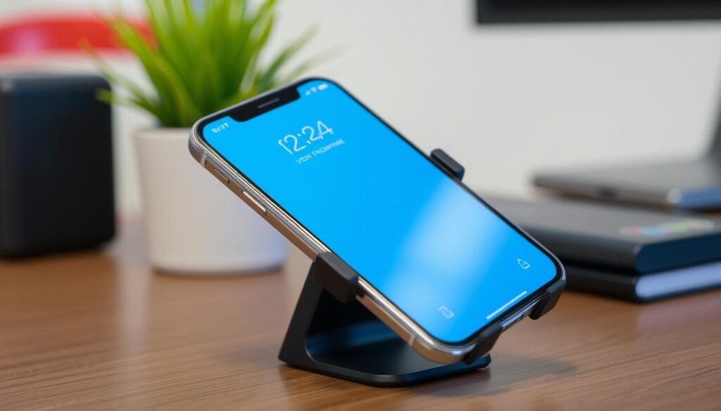 Imagem de um suporte para celular com design prático Imagem de um suporte para celular com design prático