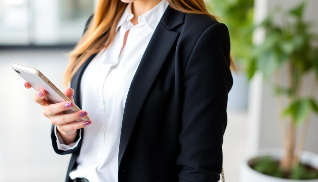 Imagem de uma mulher usando um aplicativo de planejamento no celular Imagem de uma mulher usando um aplicativo de planejamento no celular