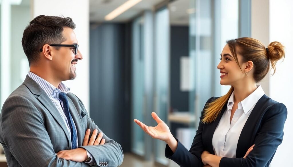 Imagem de uma pessoa conversando com um mentor Imagem de uma pessoa conversando com um mentor