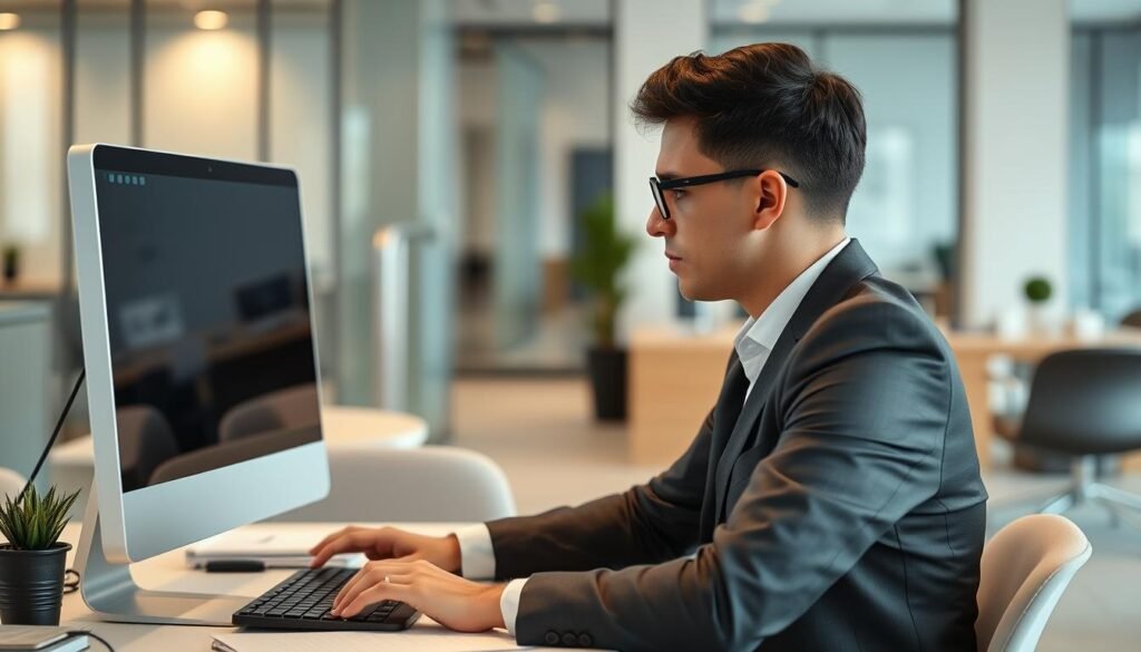 Imagem de uma pessoa fazendo um curso online no computador Imagem de uma pessoa fazendo um curso online no computador