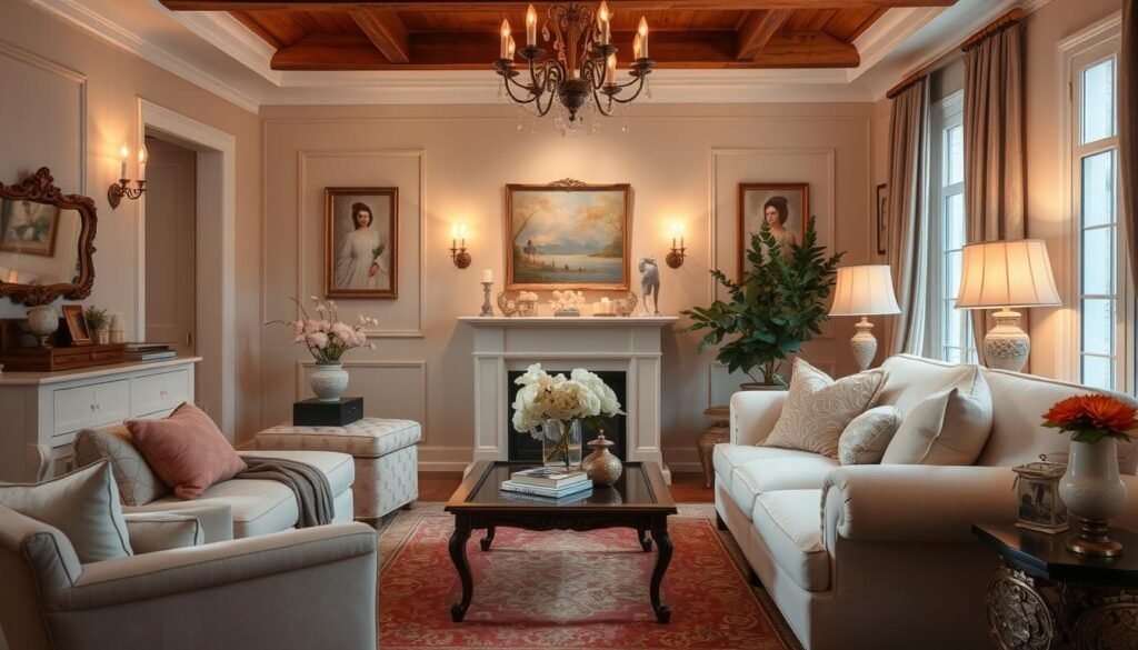 Imagem de uma sala de estar decorada com itens femininos e acolhedores Imagem de uma sala de estar decorada com itens femininos e acolhedores