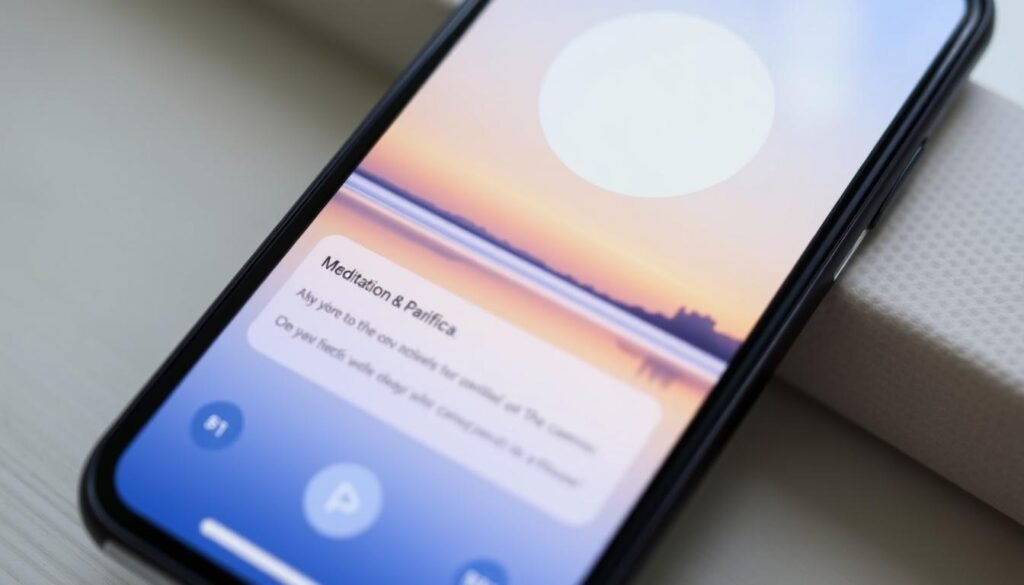 Imagem do aplicativo Pacifica com tela de meditação Imagem do aplicativo Pacifica com tela de meditação