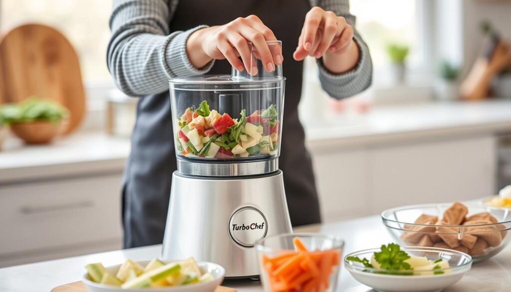 Multiprocessador Turbo Chef Mondial processando alimentos