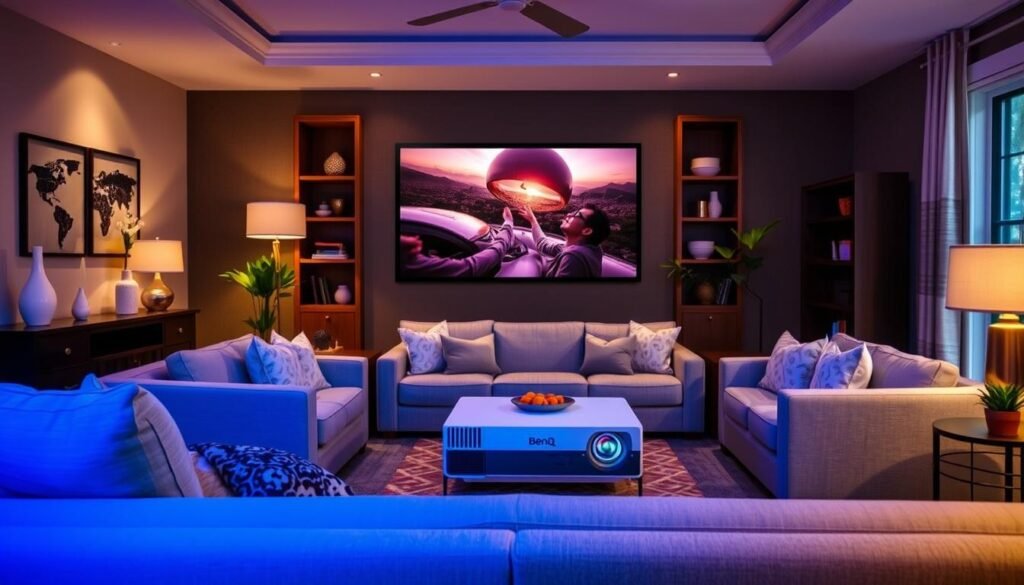 Imagem de um Projetor Home Theater BenQ em uma sala de estar Imagem de um Projetor Home Theater BenQ em uma sala de estar
