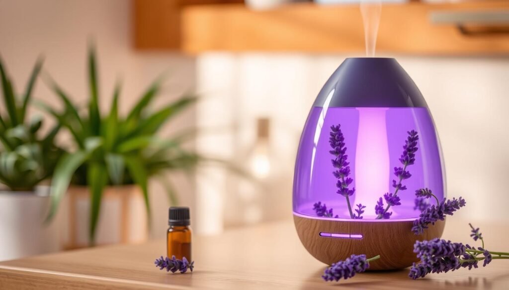 Imagem de um difusor ultrassônico com essência de lavanda