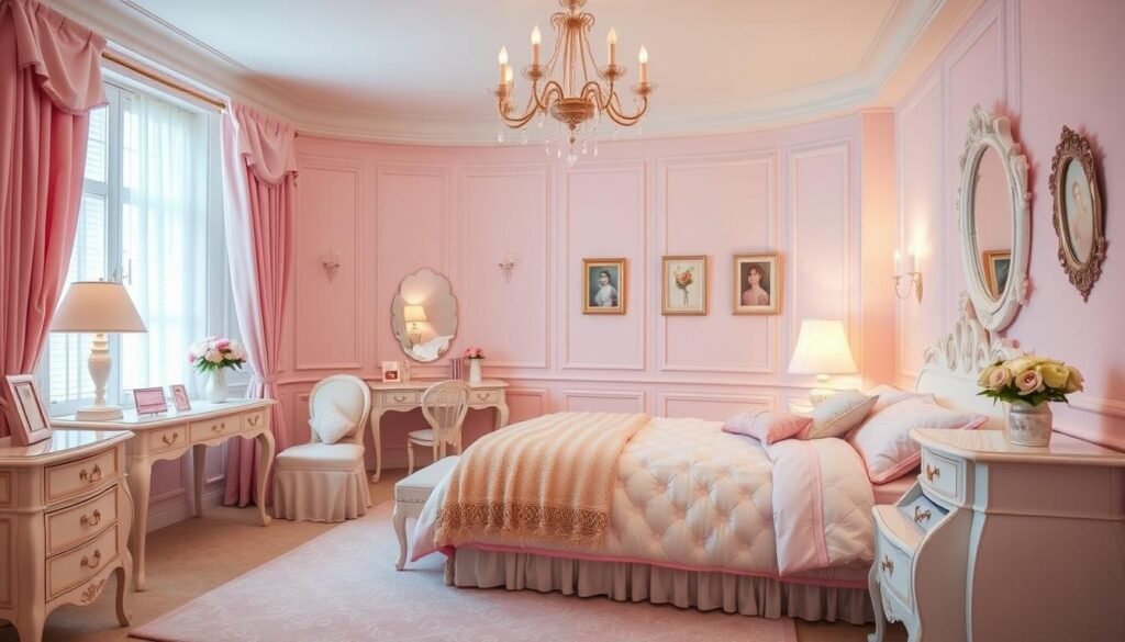 Imagem de um quarto feminino com decoração em candy colors