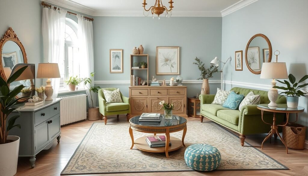 Imagem de um quarto feminino com decoração em verde e azul