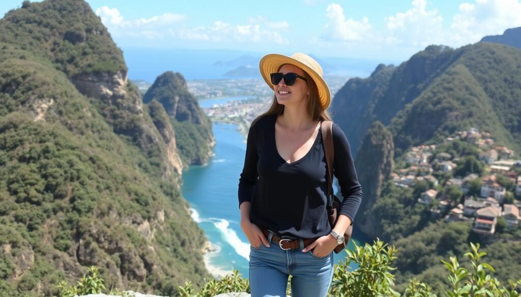 Imagem de uma mulher viajando sozinha em um destino brasileiro Imagem de uma mulher viajando sozinha em um destino brasileiro